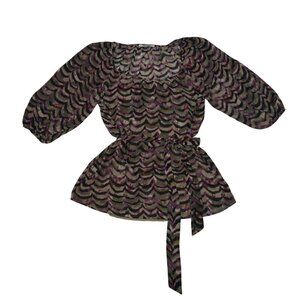 Daniel Rainn Womens Sheer Multicolor Printed Tunic Blouse With 3/4 Sleeves (M)